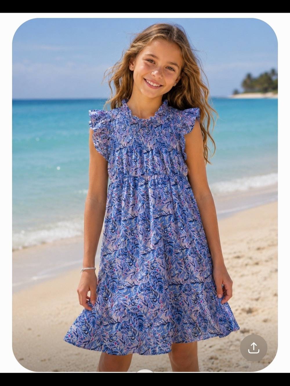 Simply Southern Sheer Girls' Blue Floral Smocked Sundress. Size YL